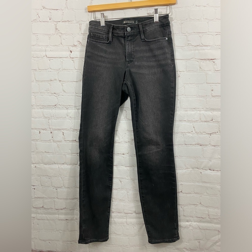Athleta Sculptek Womens Size 2 Black Stretch Denim Skinny Jeans Mid Rise